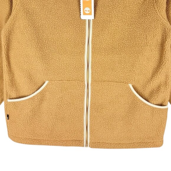 NWT Timberland Mens Full Zip Fleece Tan Sherpa Jacket Size Large Stand-up Collar - Picture 4 of 11